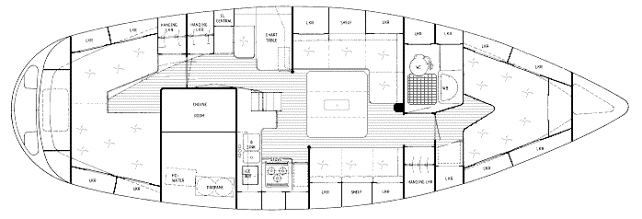 Interior drawing of Hallberg-Rassy 36